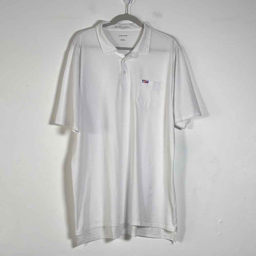 B.‎ Draddy USA Mens Sz XXL White Pima Cotton Spandex TSH Pocket Polo Golf Shirt